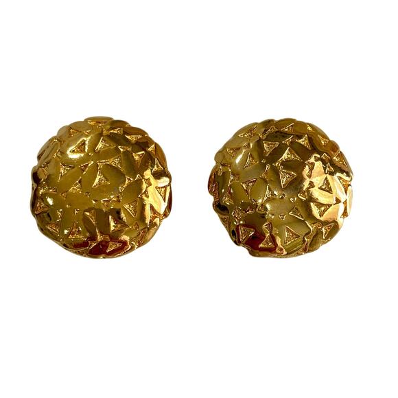 Vintage 50s MCM Gold Atomic Triangle Design Round Shoe Purse Accessory Clips - Picture 1 of 9
